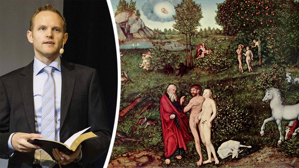 Adam och Eva i Edens trädgård. Målning av Lucas Cranach d.ä. (1530).