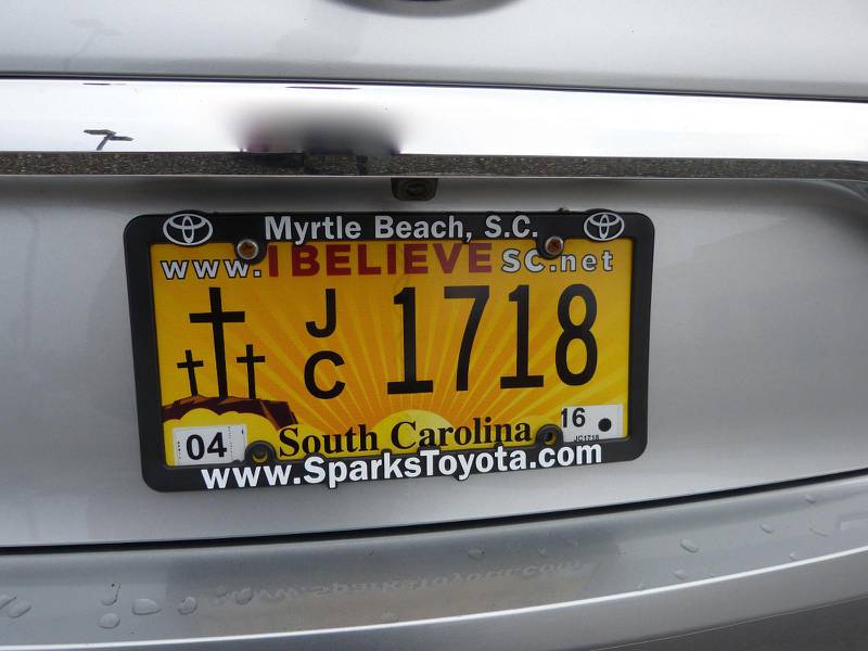 I South Carolina är det inget konstigt med att bilskylten visar att föraren är kristen.