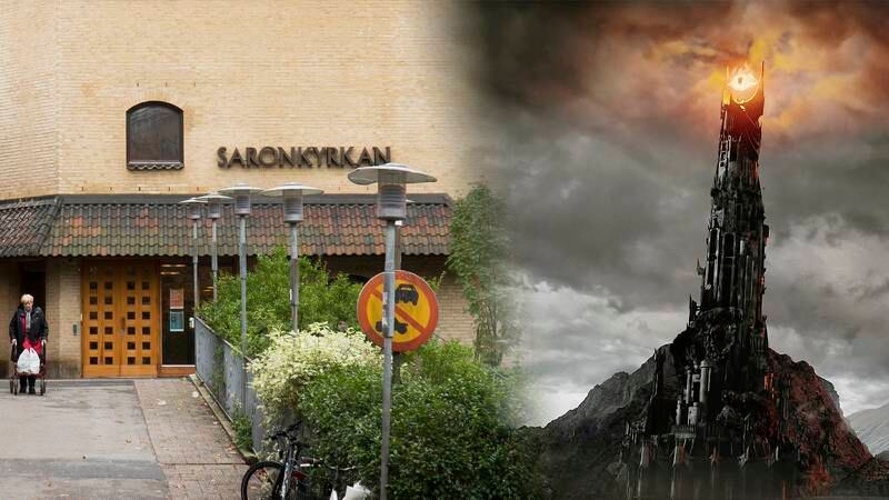 Saronkyrkan och Sauron från Sagan om ringen.