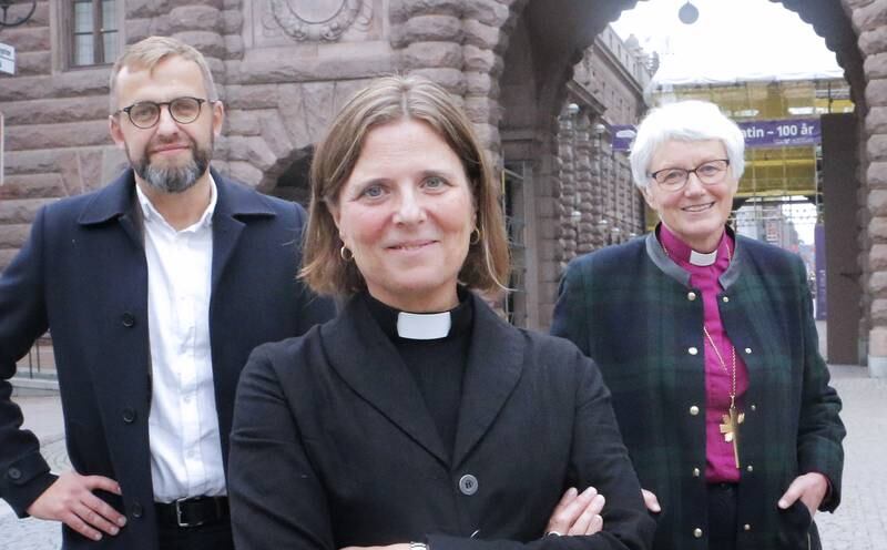 Daniel Alm, Sofia Camnerin och Antje Jackelén från Sveriges kristna råd (SKR)