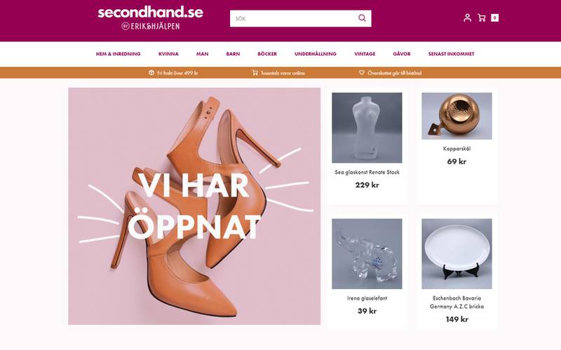 Erikshjälpen har startat sin e-handel secondhand.se