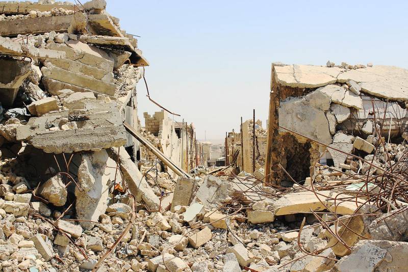 Sinjar City, yazidisk huvudort i Sinjar-distriktet i ruiner.