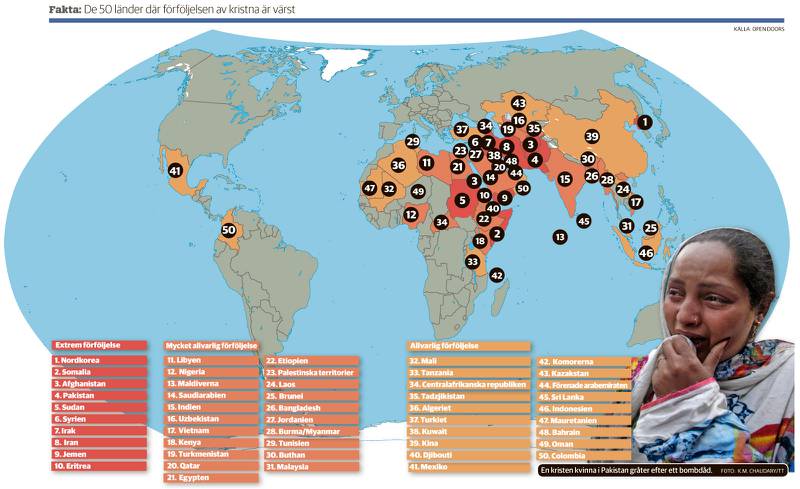 De 50 länder där förföljelsen av kristna är värst