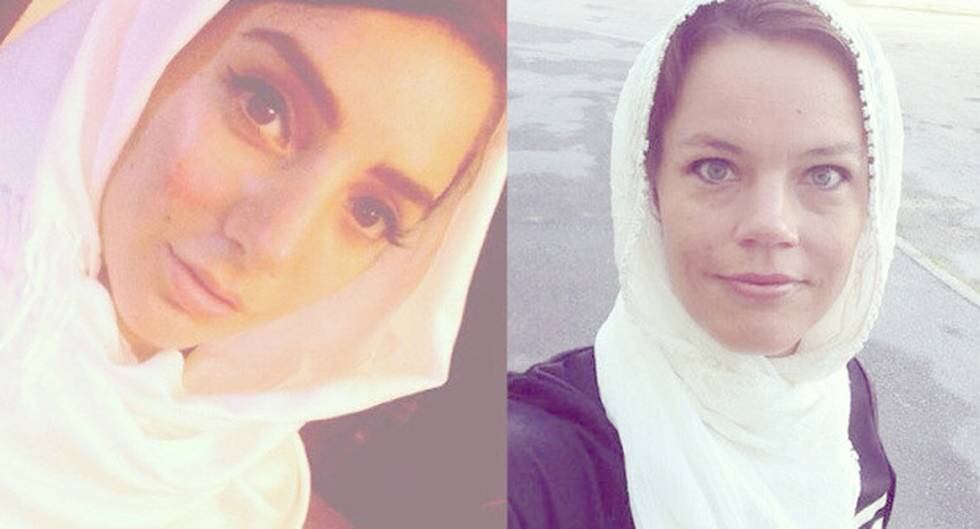 Protest. Deltagare i Hijabuppropet via Twitter. Gina Dirawi och Veronica Palm.
