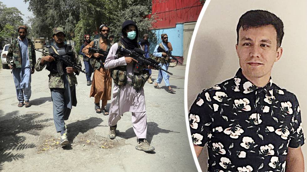 Talibaner patrullerar i Kabul, Afghanistan. Hussein Alizedah lyckades ta sig till Uppsala, där han numera är bosatt sedan över tio år.