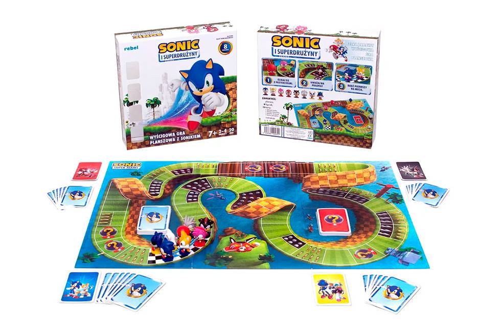 Komponenterna i brädspelet Sonic Super Teams.