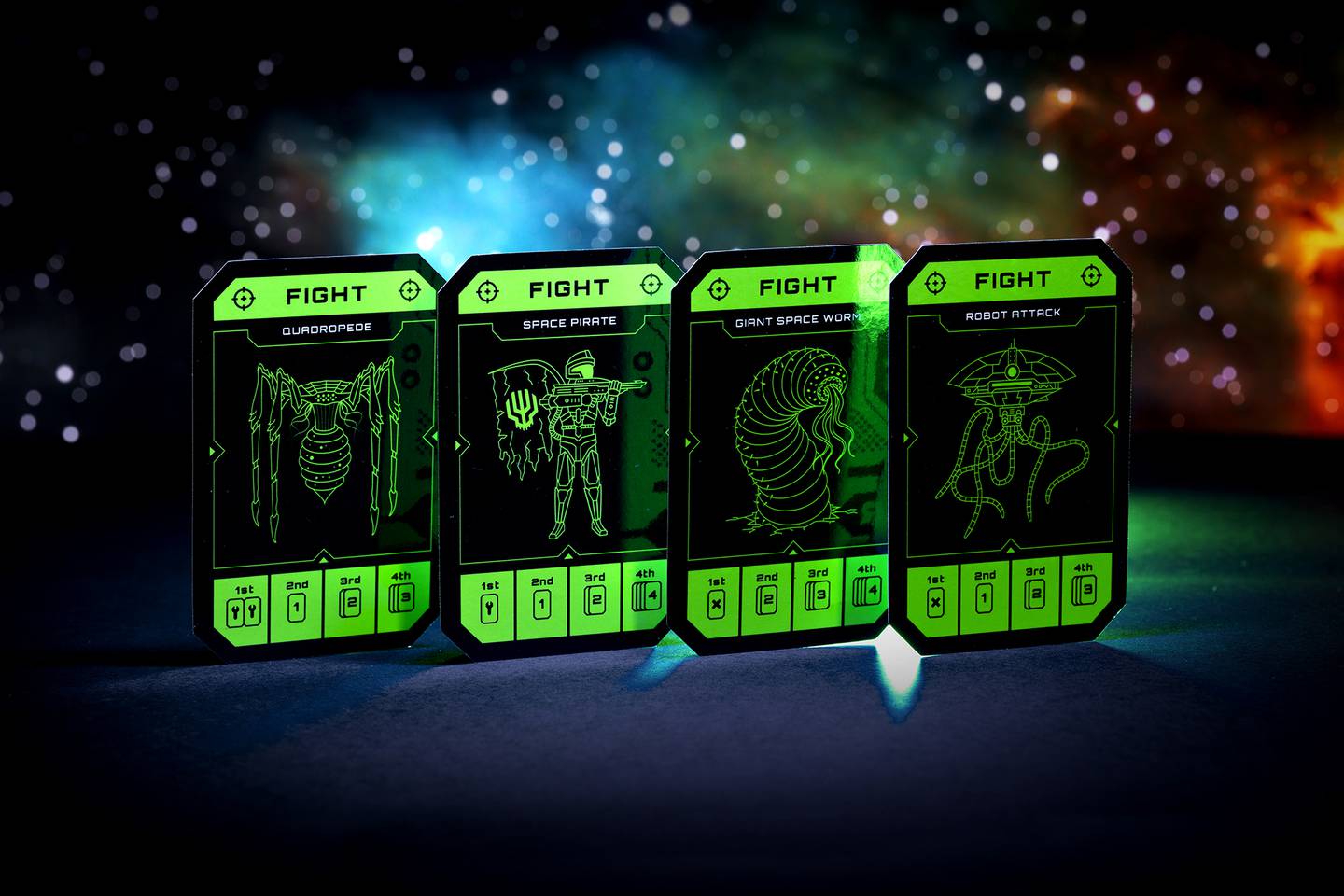 Spelkort i brädspelet Space Race.