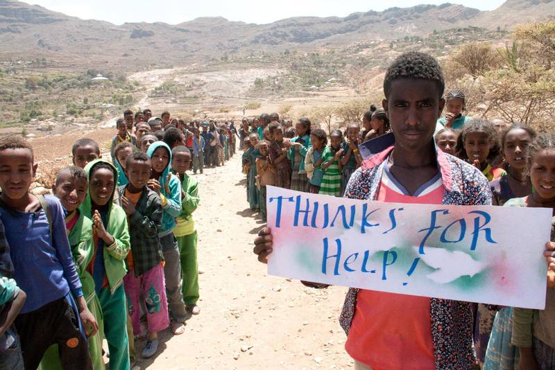 EFS gjorde en stor insamling till skolmat i Etiopien i samarbete med Dagen under 2017. Bilden visar elever i en skola utanför staden Mekele.