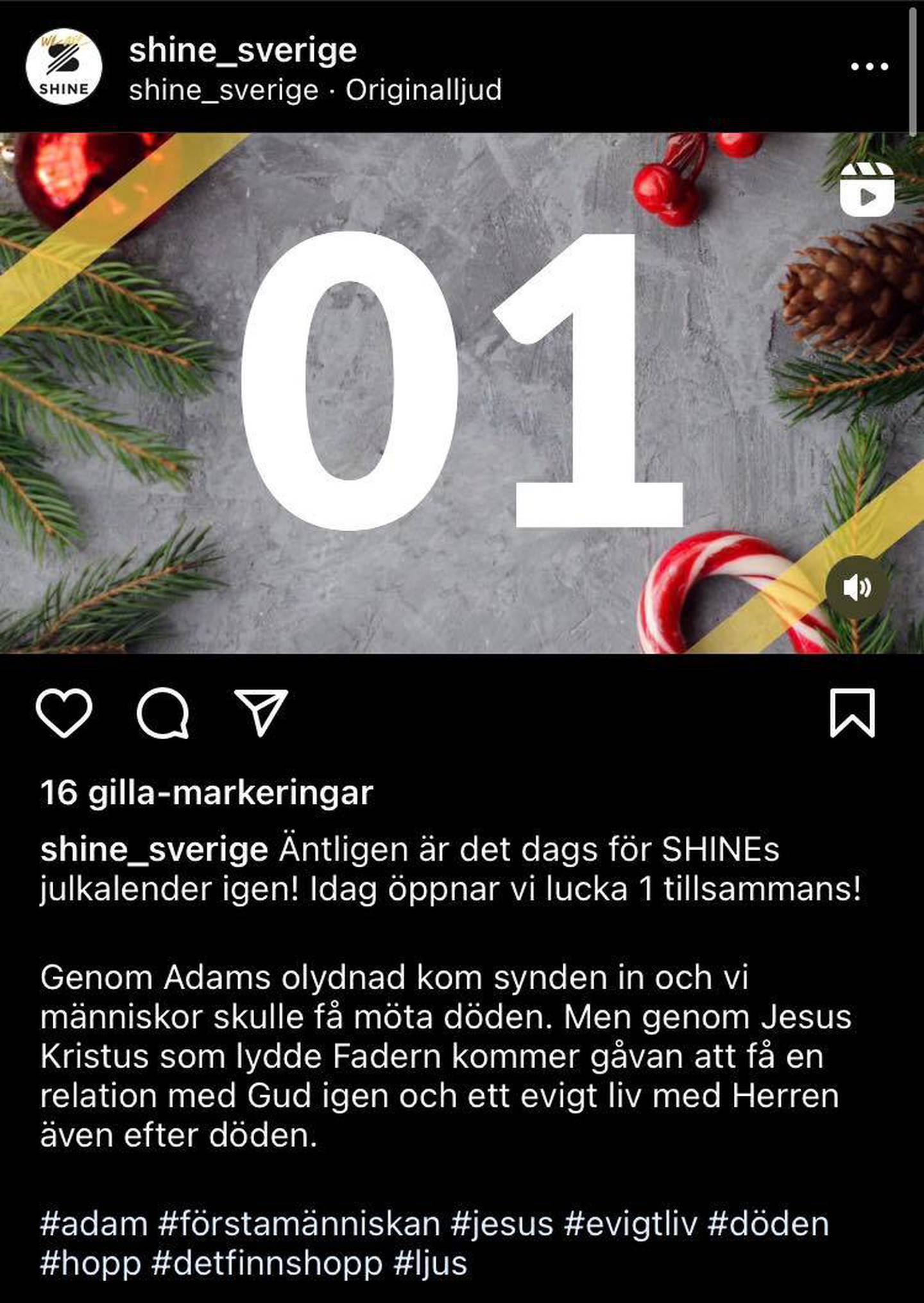 Shine Sverige uppmuntrar sina följare med bibelord.