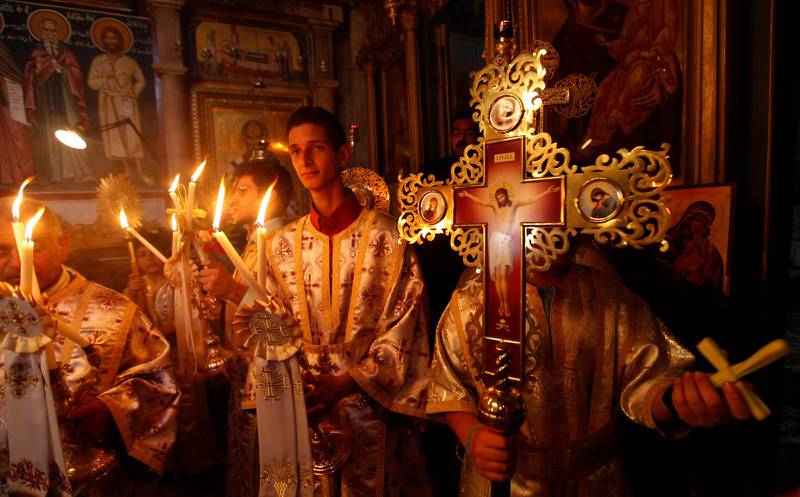 Grekisk-ortodoxa i Gaza firar Palmsöndagen.