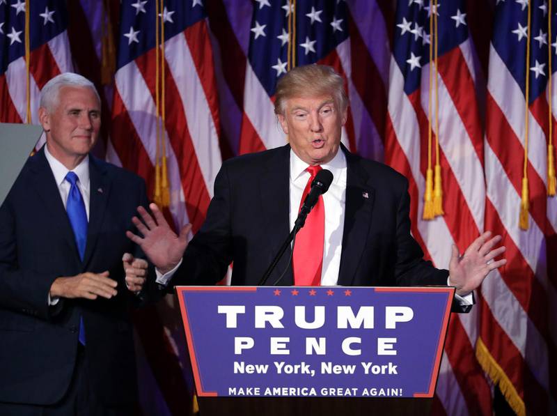 Segrare. Donald Trump håller sitt segertal efter att det till slut stod klart att han gått segrande ur valet.