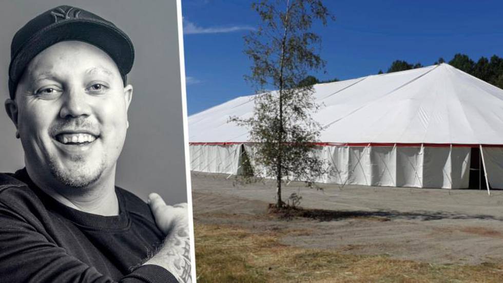 Sebastian Stakset och Det finns hopp-tältet, som nu rests i Sävsjö.