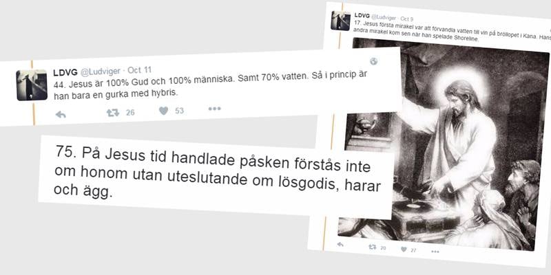 UPPSKATTAT. Flera personer på Twitter erkänner att de skrattar gott åt prästen Ludvig Lindelöfs Jesus-fakta. 