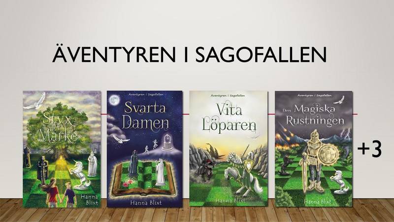 Dessa fyra böcker av Hanna Bilxt har hittills kommit ut i Sagofallen-serie. Hon har lovat att skriva tre till.