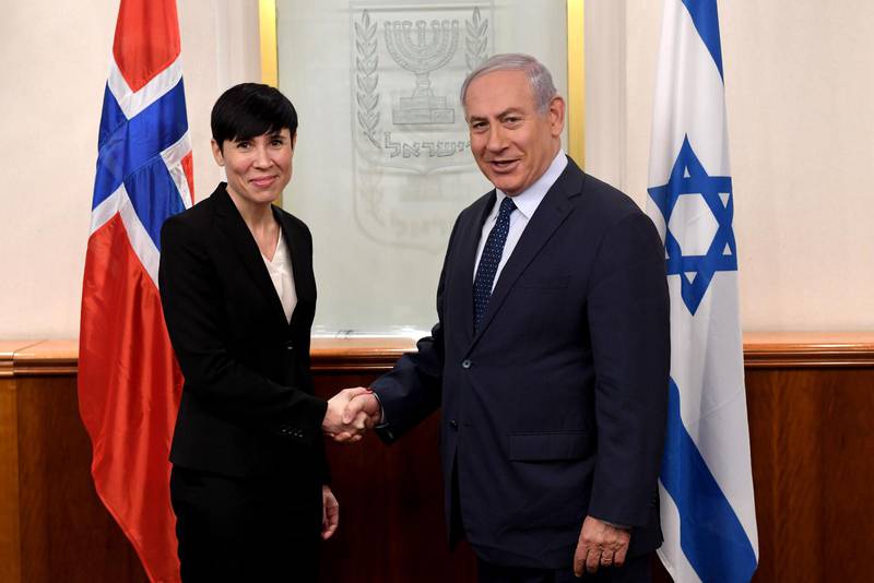 Norges utrikesminister Ine Eriksen Söreide protesterade mot avvisningen av biståndsarbetaren vid sitt besök hos Israels premiärminister Benjamin Netanyahu. 