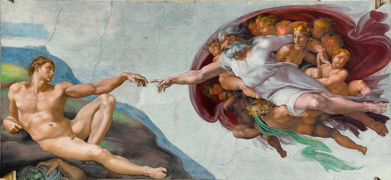 Michelangelos målning Adams skapelse.