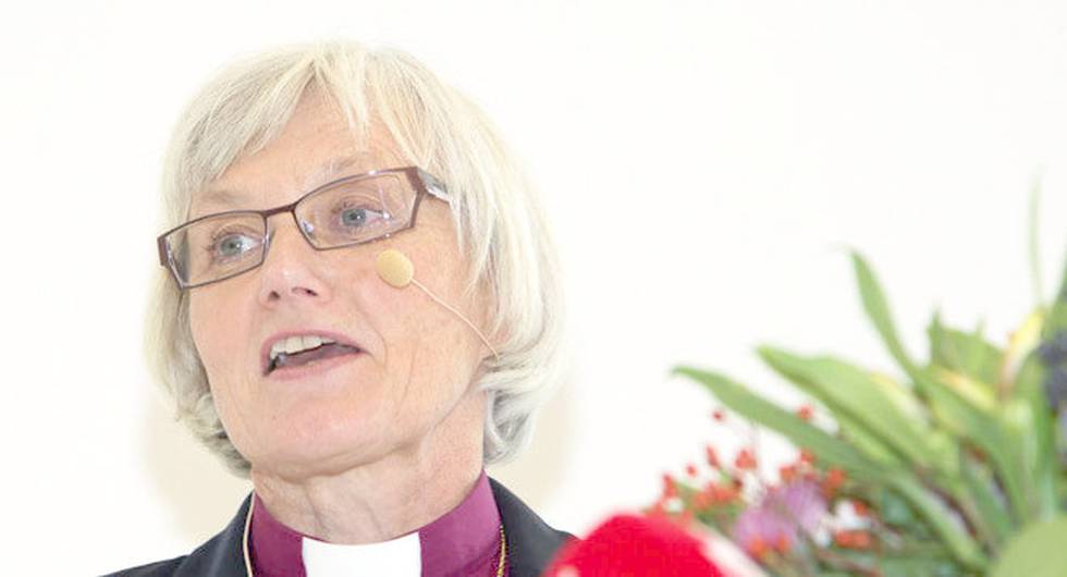 Antje Jackelén på presskonferensen efter att det tillkännagivits att hon valts till Sveriges nästa ärkebiskop.