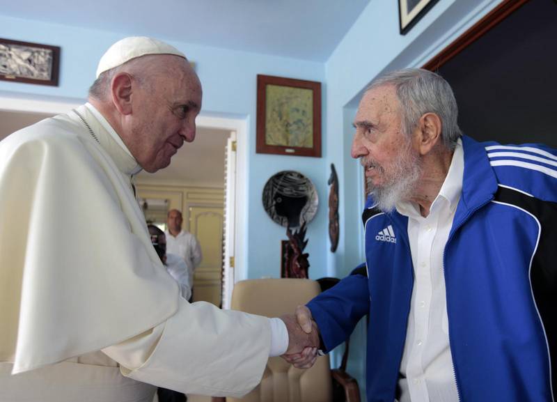 Påve Franciskus och Fidel Castro när de möttes 2015. 