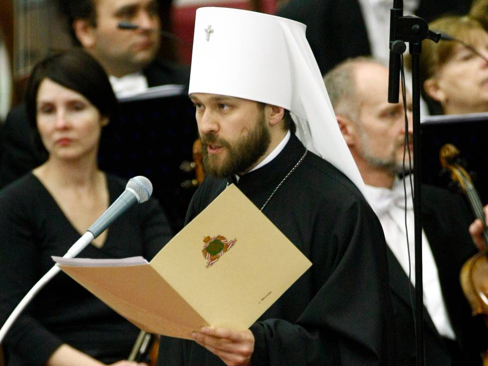 Hilarion Alfeyev, Metropolitan of Volokolamsk, chairman of the Department of External Church Relations and permanent member of the Holy Synod of the Patriarchate of Moscow, reads a message from Patriarch Kirill I of Moscow, prior to a concert dedicated to Pope Benedict XVI by the patriarch, in the hall Paul VI at the Vatican, Friday, May 20, 2010. (AP Photo/Pier Paolo Cito)