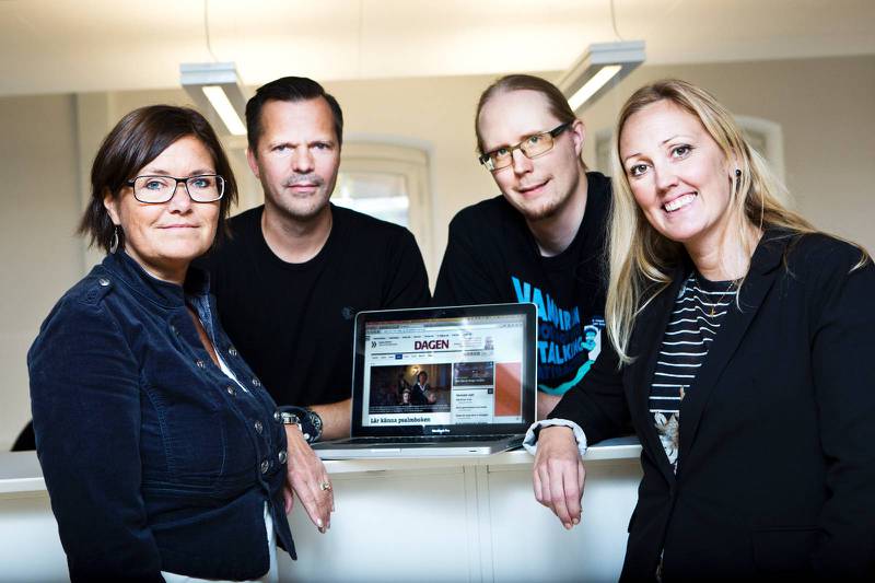 Nya Dagen.se lanseras. Ann Jonsson, digital chef, Claes Parsmo, marknadschef, Jakob Ihfongård, webbredaktör och Felicia Ferreira, publisher.
