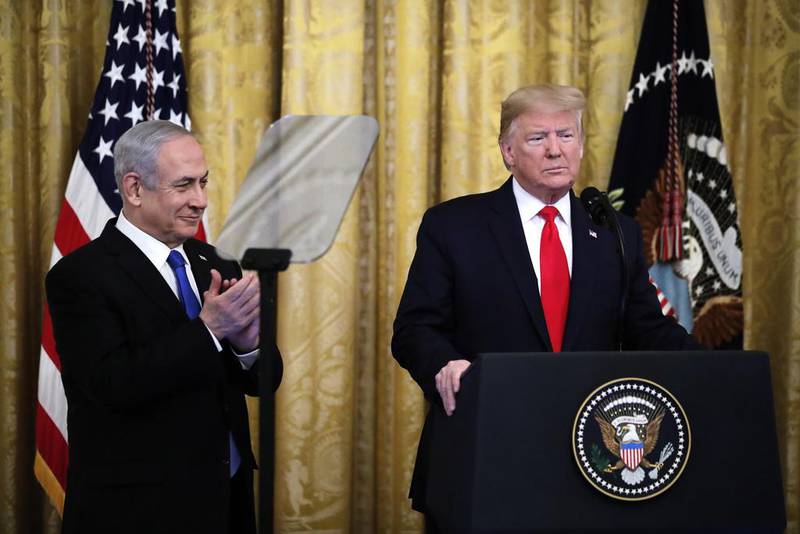 Israles premiärminister Benjamin Netanyahu tillsammans med USA:s president Donald Trump under presskonferensen i Vita huset.