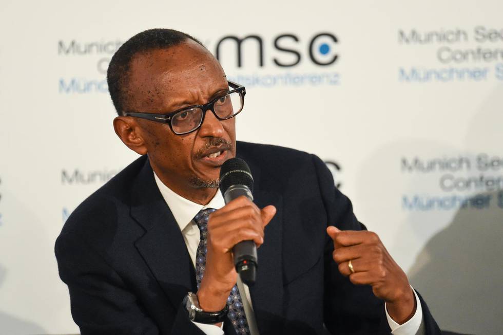 Rwandas president Paul Kagame får kritik för stängning av kyrkor och arrestering av pingstledare. Här talar han på en säkerhetskonferens i München (februari 2018).
