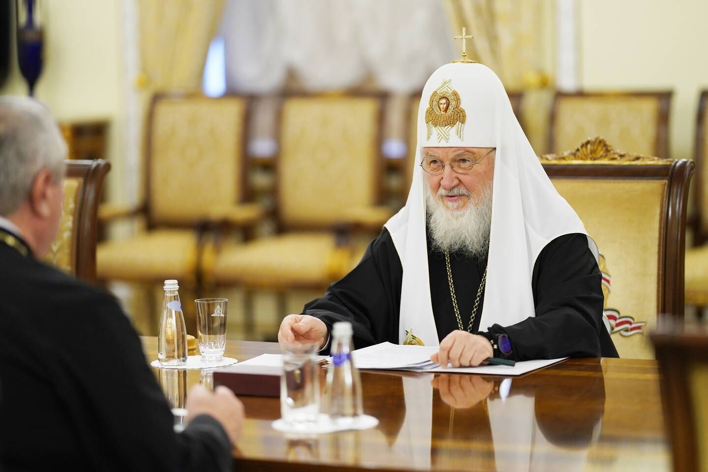 Den rysk-ortodoxa kyrkans patriark Kirill vid ett möte med Kyrkornas världsråd i Moskva den 17 oktober.