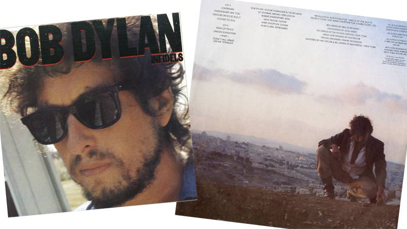 På innekonvolutet till LP-utgåvan av albumet ”Infidels” (1983) har fotografen fångat Bob Dylan på Olivberget med den heliga staden i bakgrunden.