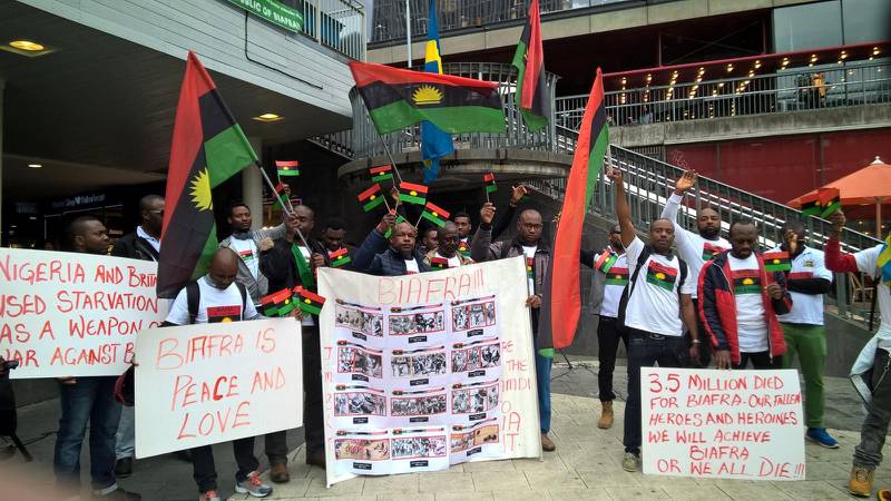 Manifestationen hölls på Sergels torg i Stockholm för en fredlig kamp för Biafras självständighet från Nigeria.