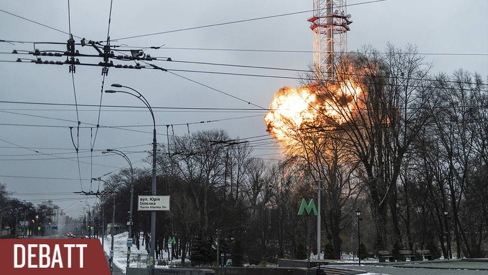 Explosion i tv-tornet i Kiev, Ukraina, 1 mars 2022.