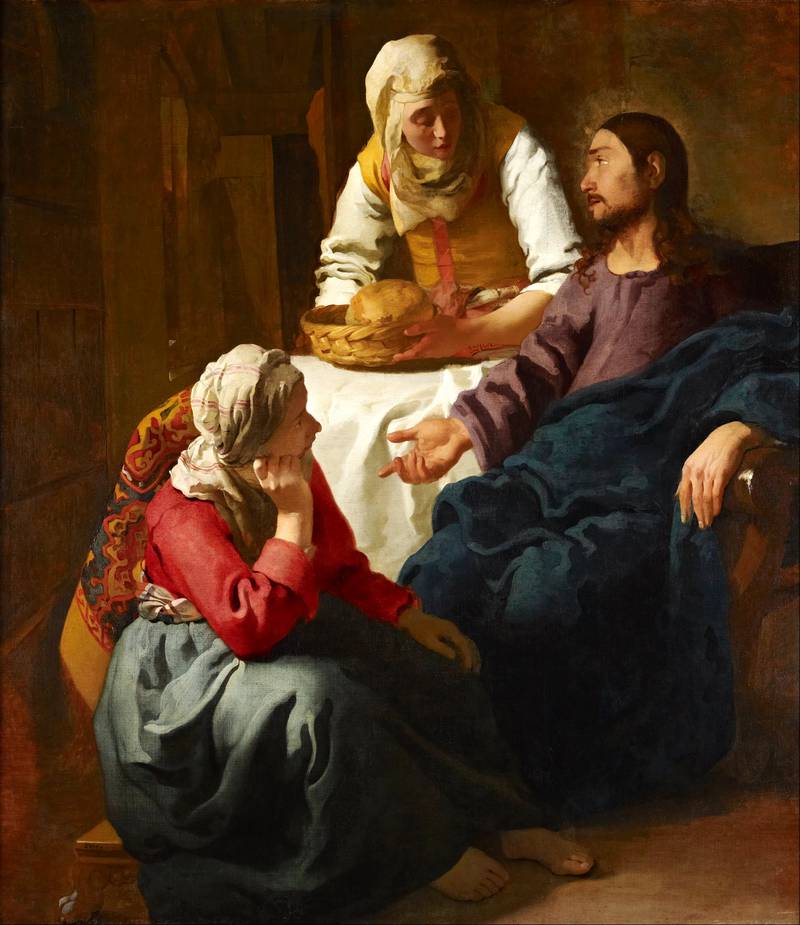 Oljemålningen "Kristus i Martas och Marias hus" av Johannes Vermeer från 1655.