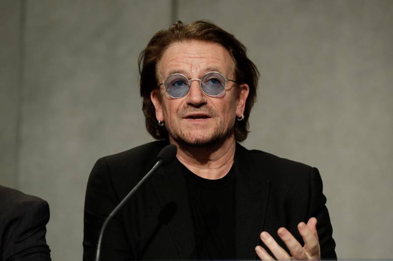 Bono under en presskonferens i samband med att han mötte påven Franciskus i september förra året.