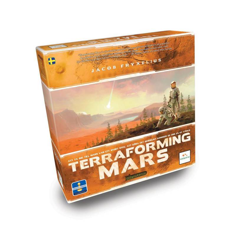 Terraforming Mars, omslag. Svensk utgåva, brädspel.se
