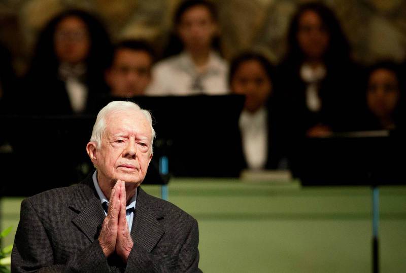 Jimmy Carter predikade i en kyrka i sin hemstad Plains, Georgia.