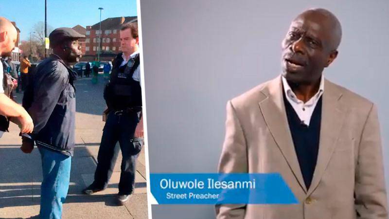 Gatupredikanten Oluwole Ilesami greps av polis. Händelsen fångades på film.