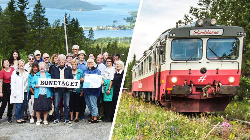 Deltagarna i bönetåget samlade under sin resa genom Norrland. 