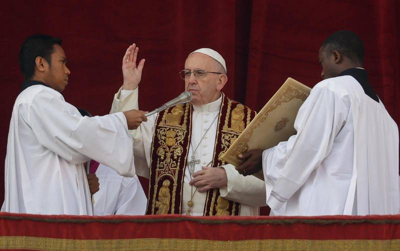 Påven Franciskus under sitt årliga tal Till staden och världen, Urbi et Orbi.