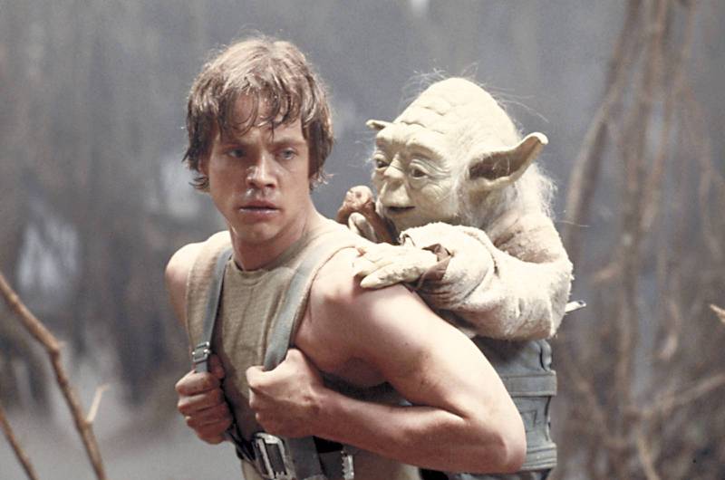 Luke Skywalker (Mark Hamill) och karaktären Yoda.
