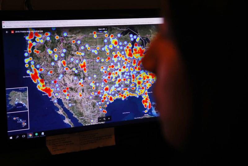 USA-kartan visar från vilka platser man fått rapporter om trafficking.