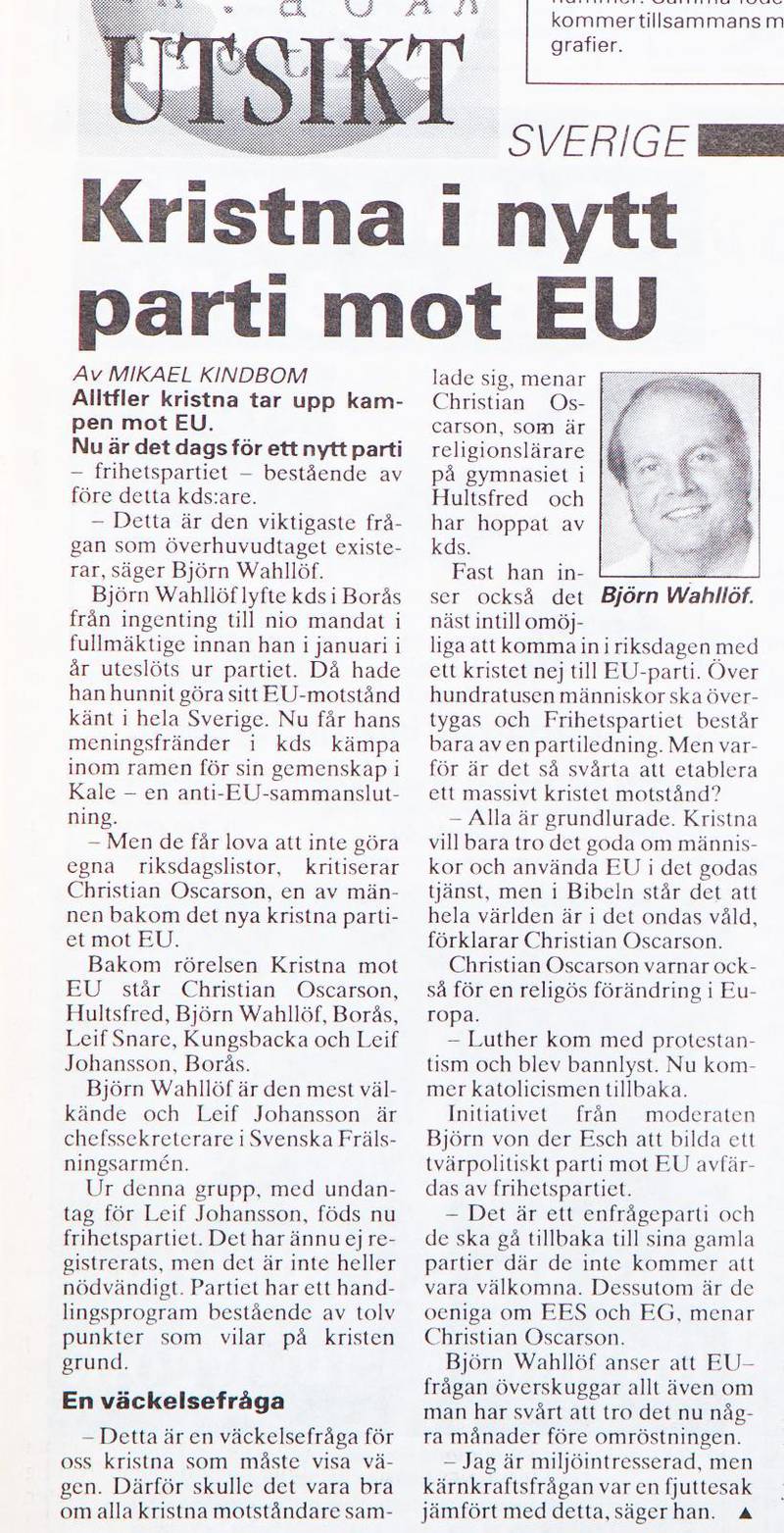tidningsurklipp tidningen Dagen 1994.