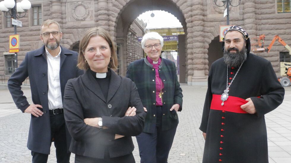 Daniel Alm, Sofia Camnerin, Antje Jackelén och Benjamin Atas från Sveriges kristna råd (SKR)