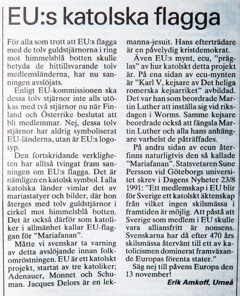 tidningsurklipp tidningen Dagen 1994.