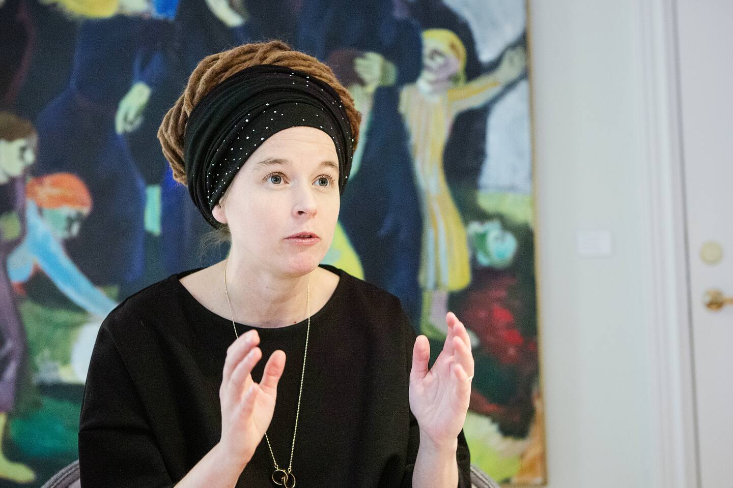 Kulturminister Amanda Lind intervjuas.