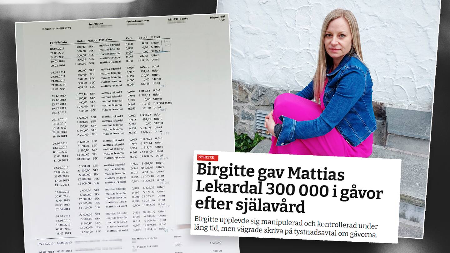 Birgitte Kyllingstad gav Mattias Lekardal 300 000 i gåvor efter själavård. Divine Favour Mission.