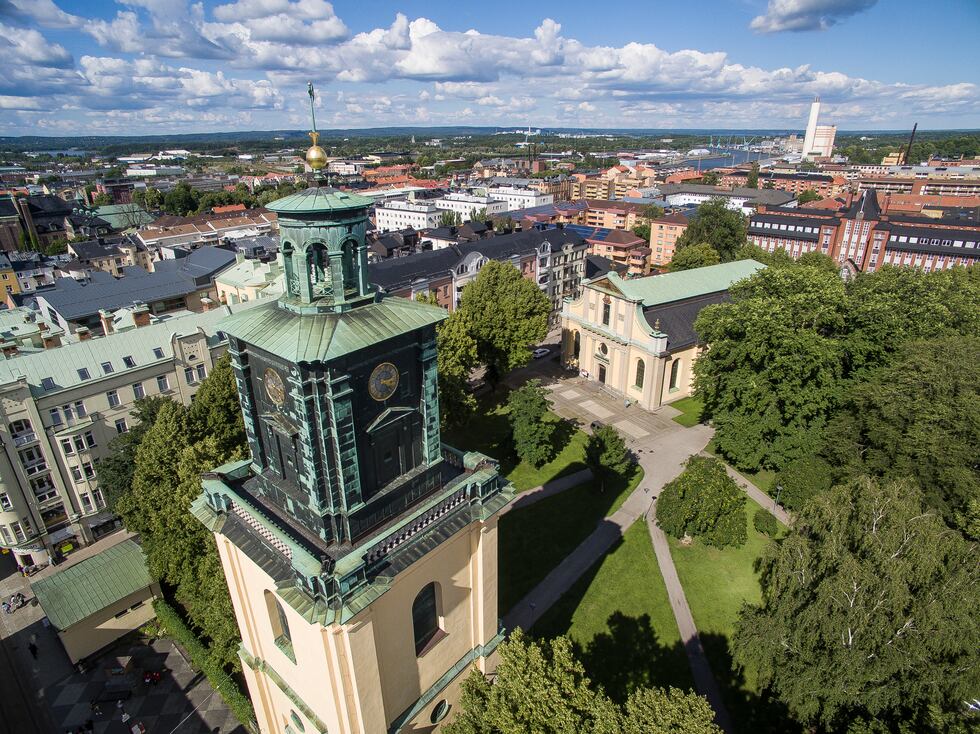 Fredrik Schlyter Sankt Olai kyrka i Norrköping sedd ovanifrån.