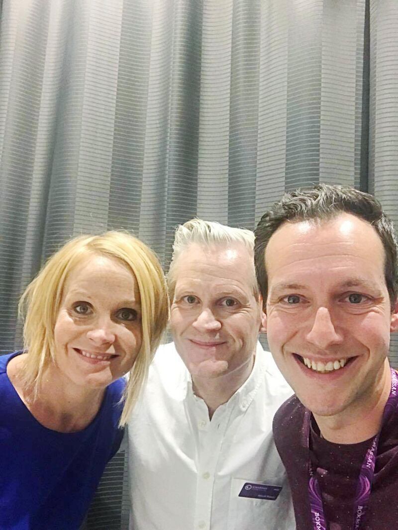 Från podd-inspelningen. Malin Aronsson, Henrik Fexeus och Daniel Wistrand. 