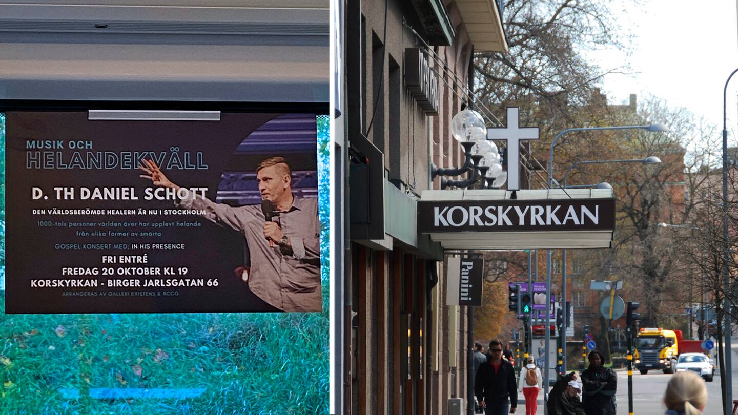 Den tyske helandepredikanten Daniel Schott beskrivs som världsberömd healer i reklamen i Stockholms tunnelbana.