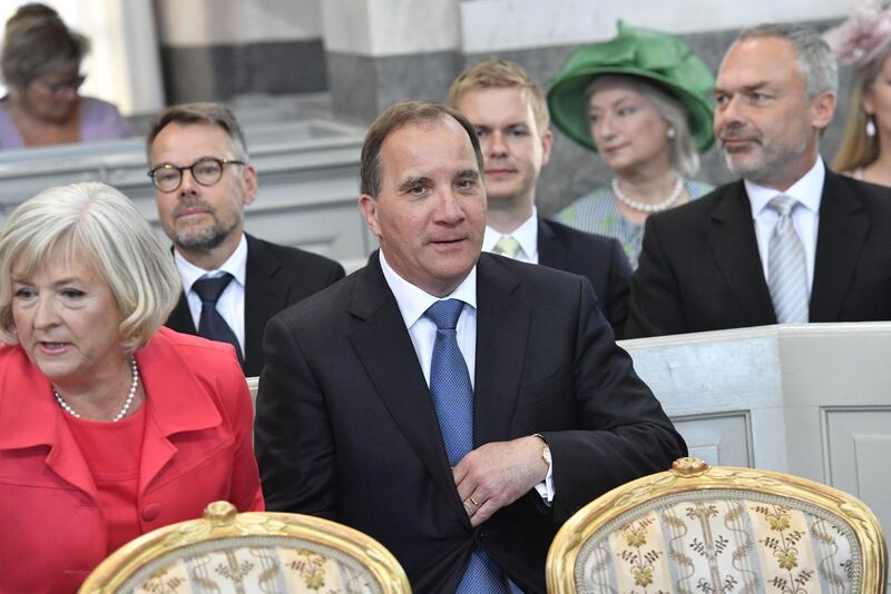 Statsminister Stefan Löfven var en av hedersgästerna på dopet, tillsammans med flera av de andra partiledarna.