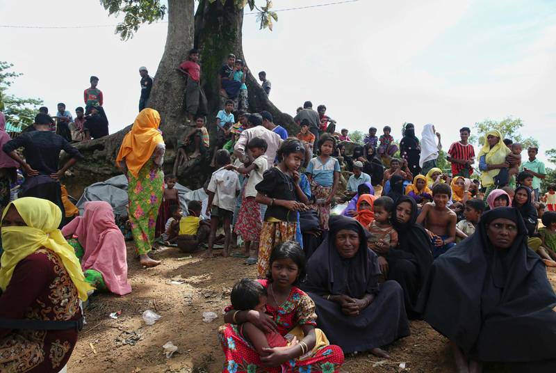 Rohingya-flyktingar i flyktingslägret Cox''s Bazar i Bangladesh, augusti 2017.
