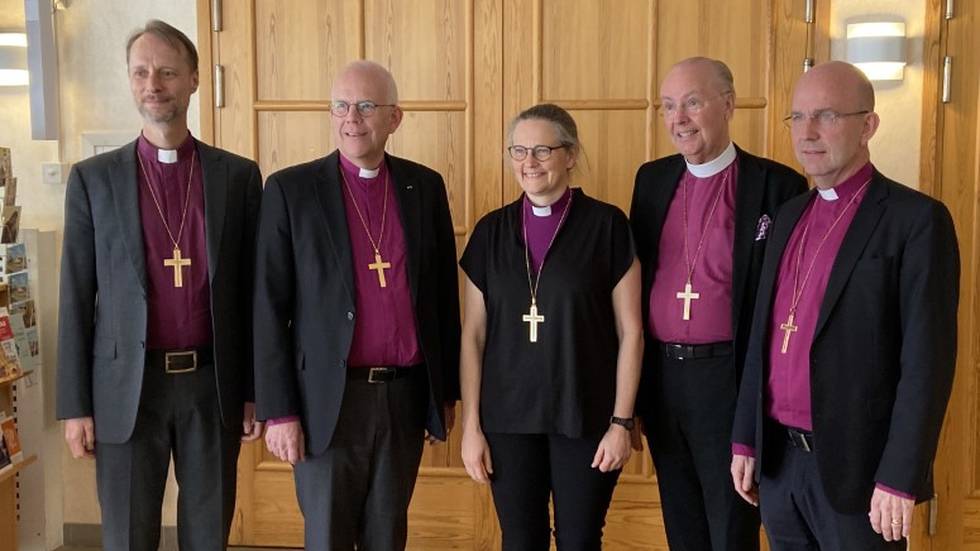 Ärkebiskopskandidater: Mikael Mogren, Martin Modéus, Karin Johannesson, Johan Dalman, Fredrik Modéus.